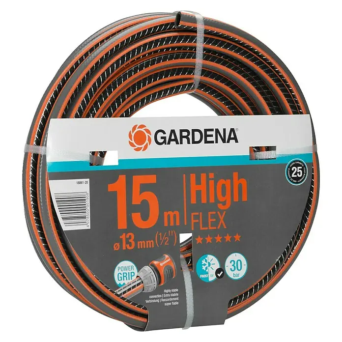 Gardena Schlauch Comfort High Flex - Länge: 15 m, Schlauchdurchmesser: 13 mm, Berstdruck: 30 bar - GARDENA HighFlex Gartenschlauch mit Power Grip. Der Schlauch ist 15 m lang und hat einen Durchmesser von 13 mm (½").
