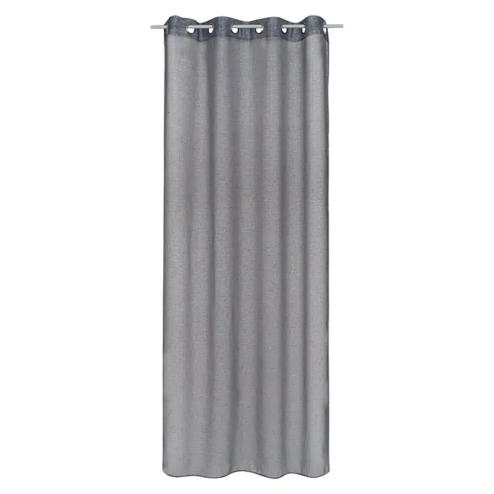 Visillo para ventana Luciole - 140 x 250 cm, 100% poliéster, Gris - Una cortina gris con ollaos y textura sutil, ideal para espacios modernos y para oscurecer estancias.