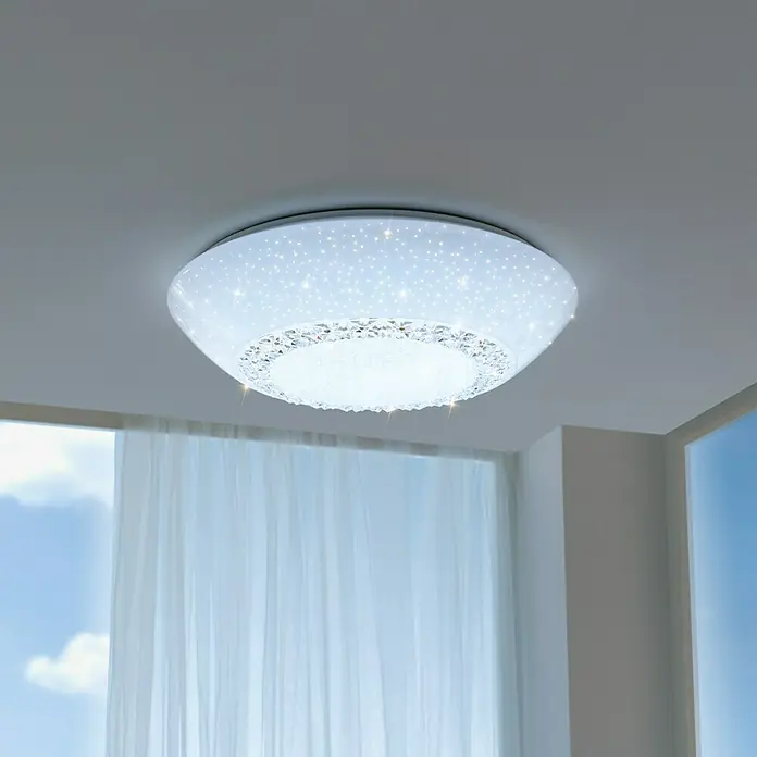 Recambio Plafón LED Mara - Ø x Al: 43 x 10,5 cm, Plástico, Blanco - Elegante lámpara de techo LED con cristales brillantes, que añade un toque de lujo a cualquier habitación. Iluminación brillante y elegante para su hogar.