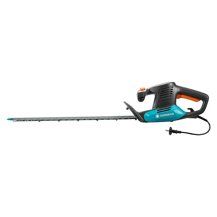 Gardena EasyCut Elektro-Heckenschere 450/50 - 450 W, Schnittlänge: 50 cm, Max. Aststärke: 18 mm - Eine Gardena Elektro-Heckenschere mit blauem Griff und langer Schneide für präzise Gartenarbeit.