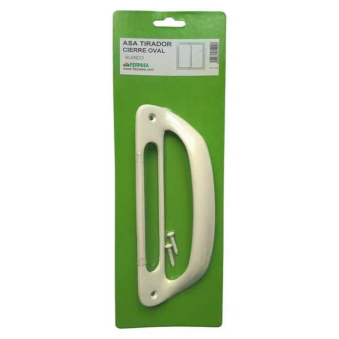 Manillón 81090 - Blanco - Manija ovalada ASA Tirador blanca empaquetada con tornillos, ideal para puertas correderas.