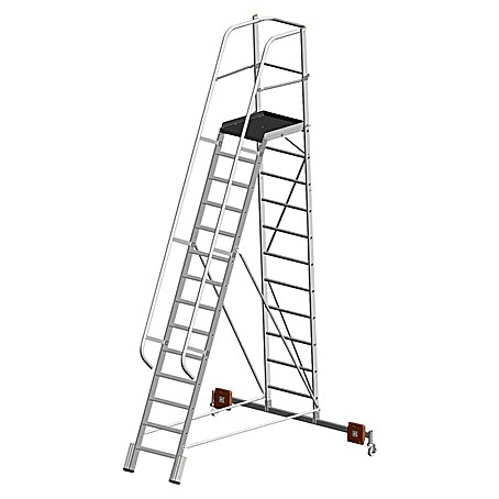 Krause Stabilo Podestleiter Vario kompakt (Arbeitshöhe: 4,35 m, 10 Stk., Aluminium, Ausstattung: Handläufe, B x L: 0,65 x 3,7 m)