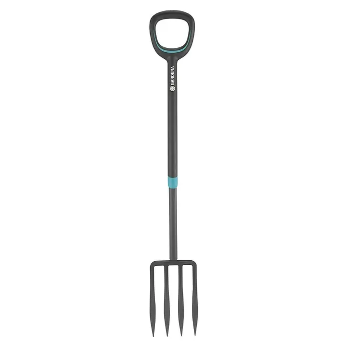 Gardena Ergoline Spatengabel - Anzahl Zinken: 4, Ergonomischer Stiel - Gardena Gabel mit ergonomischem Griff und vier Zinken zum Wenden und Auflockern von Erde, ideal für Gartenarbeiten.