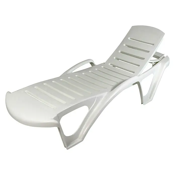 Tumbona de jardín Salerno - 65 x 195 x 43 cm, Blanco, Plástico, Respaldo regulable - Tumbona de plástico blanco con respaldo ajustable, ideal para jardines o piscinas.