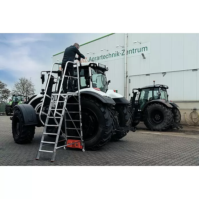 Krause Stabilo Podestleiter Vario kompakt - Arbeitshöhe: 3,9 m, 8 Stk., Aluminium, Ausstattung: Handläufe, B x L: 0,61 x 3,2 m - Anwendungsbeispiel