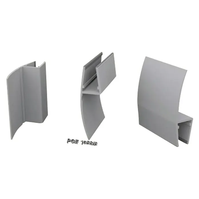Perfil de sellado recto L - 200 x 1,02 x 3,6 cm, Transparente - La imagen muestra tres perfiles grises con diversas formas y orientaciones, que representan elementos arquitectónicos o estructurales.