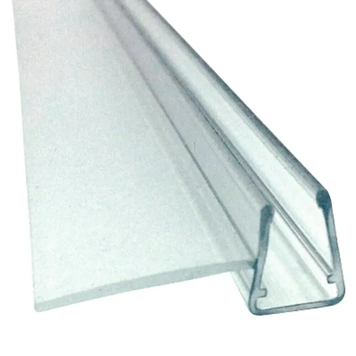 Perfil de sellado de cruce L - 200 x 3,12 x 1,3 cm, Transparente - Vista clara de un portaprecios transparente para estanterías, ideal para mostrar información de productos y precios en tiendas minoristas.