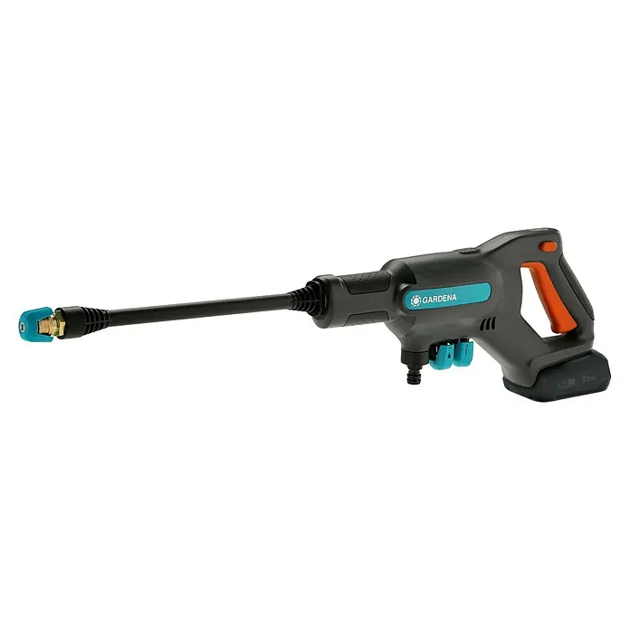 Gardena Power for All 18V Akku-Druckreiniger AquaClean 24/18V SE - 18 V, 1 Akku, 2,5 Ah - Abbildung einer Gardena Akku-Druckreinigungsgerät, perfekt für die mühelose Reinigung von Gartenmöbeln und -geräten.