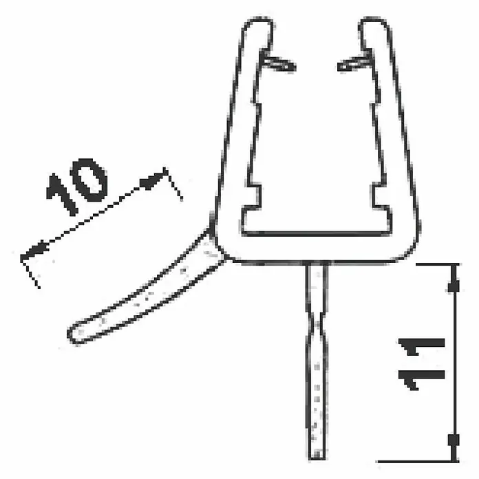 Perfil de sellado vierteaguas 5-6-8 - L x An x Al: 100 x 3 x 3 cm - Imagen del producto de una tira de perfil con las dimensiones 10 y 11. Ideal para diversas aplicaciones de interiorismo.