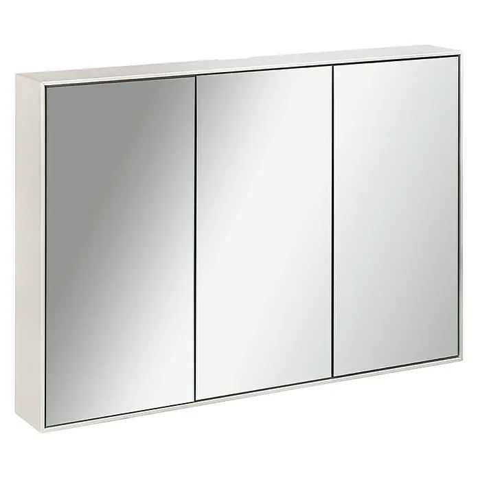 Lanzet Dune LED-Spiegelschrank - B x H: 101,8 x 70,2 cm, Holz, Weiß - Dieser Spiegelschrank mit drei Türen ist ideal für Badezimmer und bietet viel Stauraum und eine klare Spiegeloberfläche.