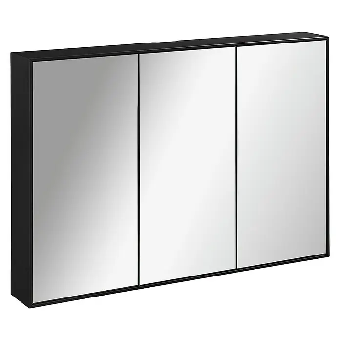 Lanzet Dune LED-Spiegelschrank - B x H: 101,8 x 70,2 cm, Holz, Schwarz - Der Spiegelschrank mit drei Türen bietet praktischen Stauraum und ein elegantes Design für Ihr Badezimmer.