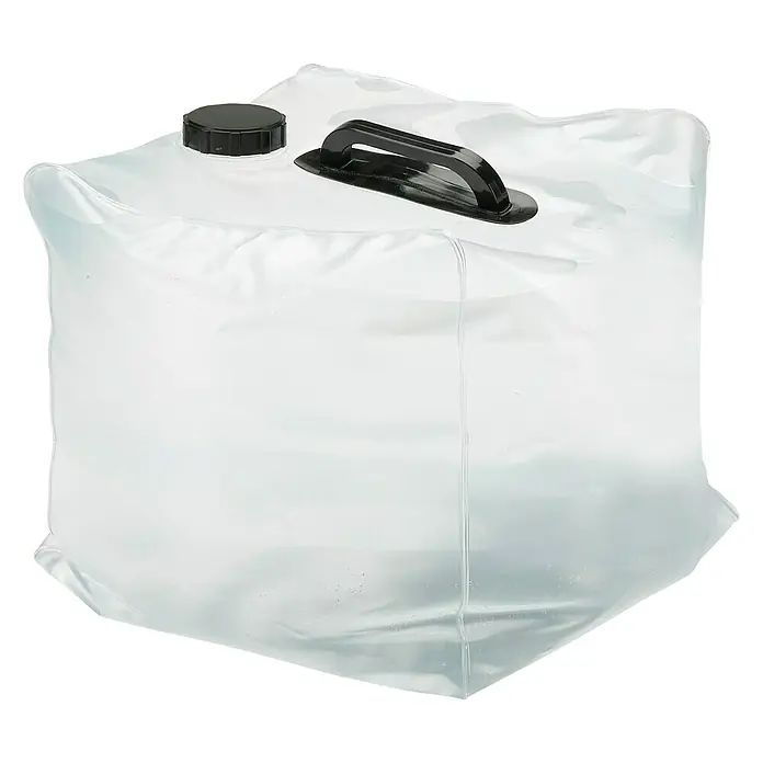 Gardena Power for All 18V Akku-Druckreiniger AquaClean 24/18V PR - 18 V, 1 Akku, 2,5 Ah - Aufnahme eines faltbaren, transparenten Wasserbehälters mit schwarzem Griff und Deckel auf schwarzem Hintergrund.