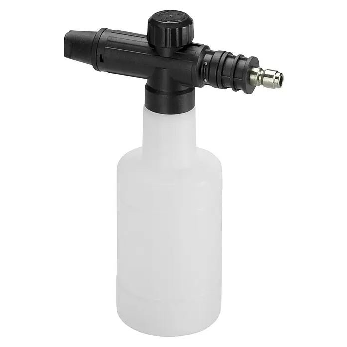 Gardena Power for All 18V Akku-Druckreiniger AquaClean 24/18V PR - 18 V, 1 Akku, 2,5 Ah - Ein detailreiches Bild einer Schaumkanone mit einem weißen Behälter und einem schwarzen Aufsatz, ideal für Reinigungsarbeiten.