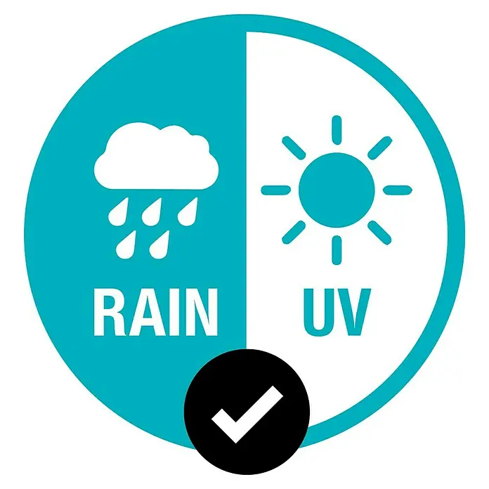 Gardena Bewässerungspumpe Haus- & Gartenautomat 6000/6 LCD inox - 1.300 W, Max. Fördermenge: 6.000 l/h - Das Bild zeigt ein Symbol, das Regen- und UV-Beständigkeit mit einem Häkchen bestätigt.