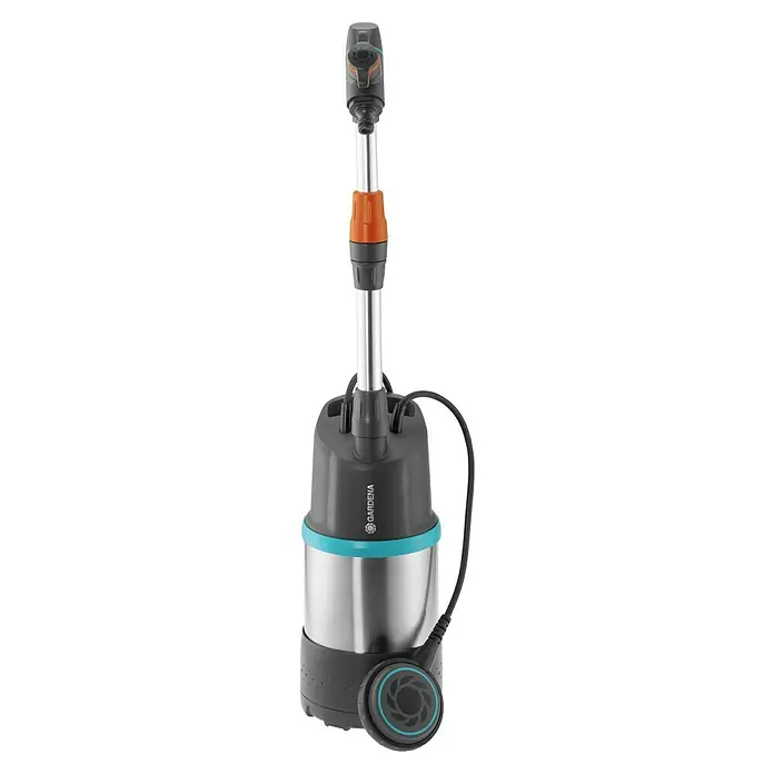 Gardena Regenfasspumpe 4700/2 INOX - 550 W, Max. Fördermenge: 4.700 l/h - Gardena Schmutzwasser-Tauchpumpe mit Edelstahlgehäuse und verstellbarem Schwimmerschalter zur effizienten Entwässerung.