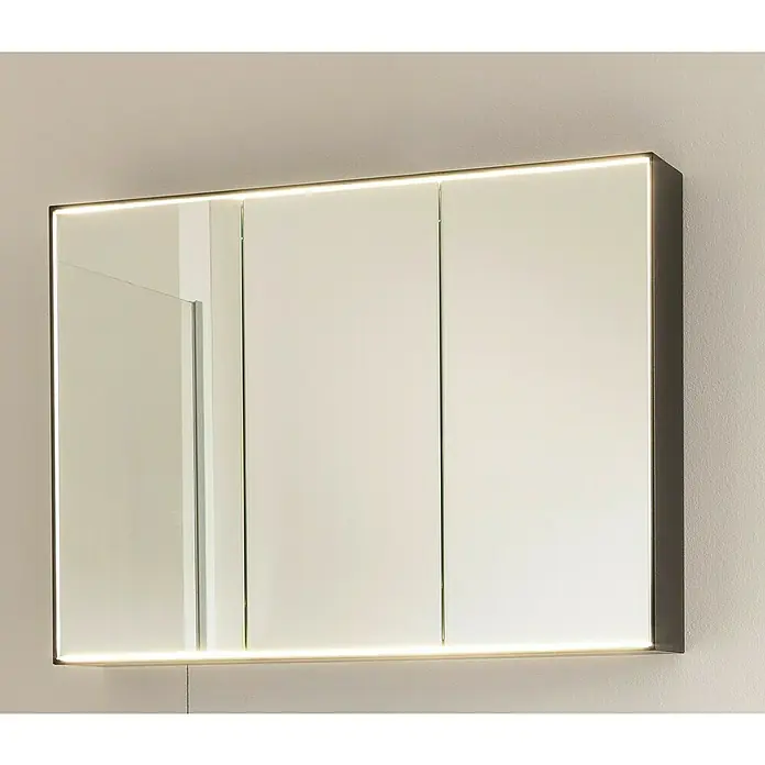 Lanzet Dune LED-Spiegelschrank - B x H: 101,8 x 70,2 cm, Holz, Schwarz - Ein moderner Spiegelschrank mit integrierter Beleuchtung, der Funktionalität und stilvolles Design im Badezimmer vereint.