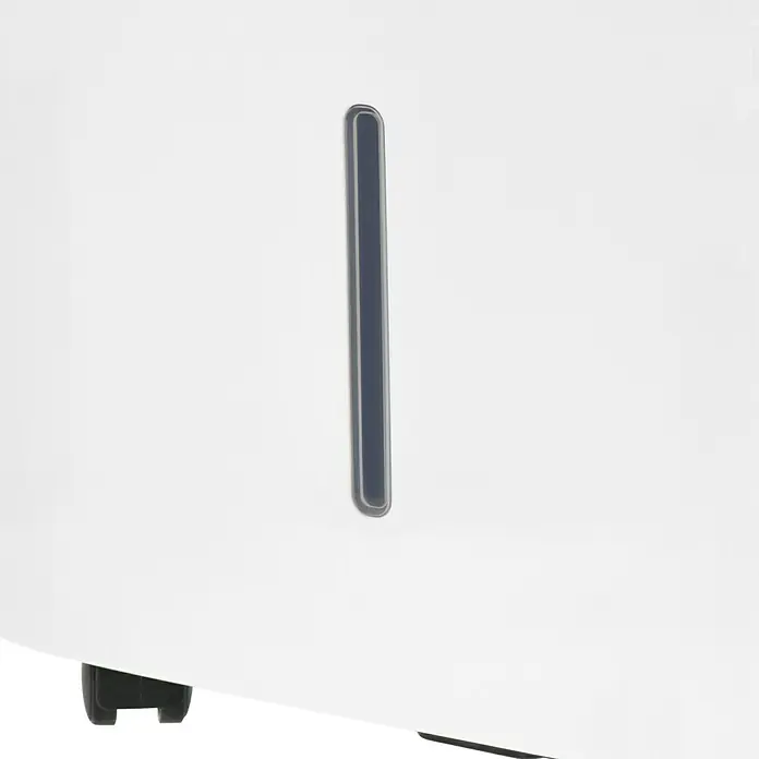 Voltomat Elektro-Luftentfeuchter mit Schuhtrockner - 520 W, Entfeuchtungsleistung: 30 l/Tag, L x B x H: 31,5 x 39,5 x 53,5 cm, Weiß, Grau - Detailaufnahme eines Luftentfeuchters in Weiß mit Füllstandsanzeige. Das Gerät ist modern und funktional gestaltet.