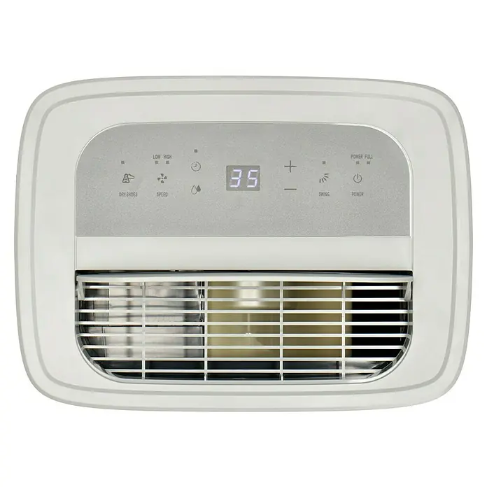 Voltomat Elektro-Luftentfeuchter mit Schuhtrockner - 520 W, Entfeuchtungsleistung: 30 l/Tag, L x B x H: 31,5 x 39,5 x 53,5 cm, Weiß, Grau - Nahaufnahme eines weißen Luftentfeuchters mit digitalem Display, das die Luftfeuchtigkeit anzeigt. Die Bedienelemente sind übersichtlich angeordnet.