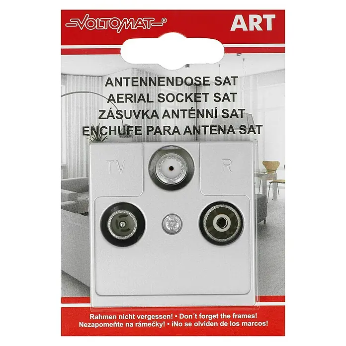 Voltomat ART Antennendose - 3-fach, Silber - Abbildung einer Voltomaten Antennendose SAT, die für den Anschluss von Antennenkabeln verwendet wird und TV- und Radioanschlüsse bietet.