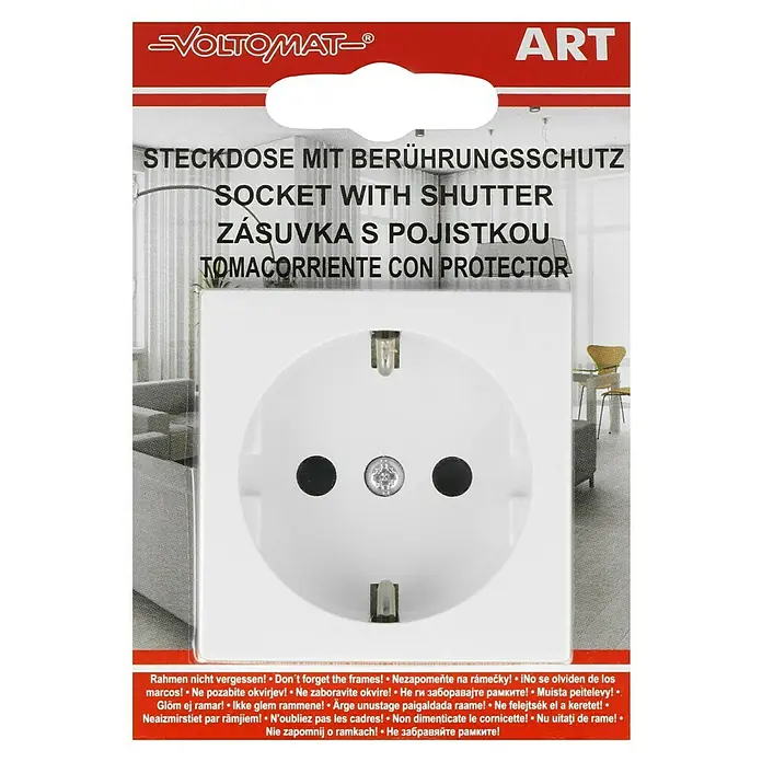 Voltomat ART Steckdose mit erhöhtem Berührungsschutz - Alpinweiß, 1-fach, Kunststoff, IP20 - Steckdose mit Berührungsschutz von Voltomatt, ideal für Innenräume, bietet Sicherheit und Komfort.