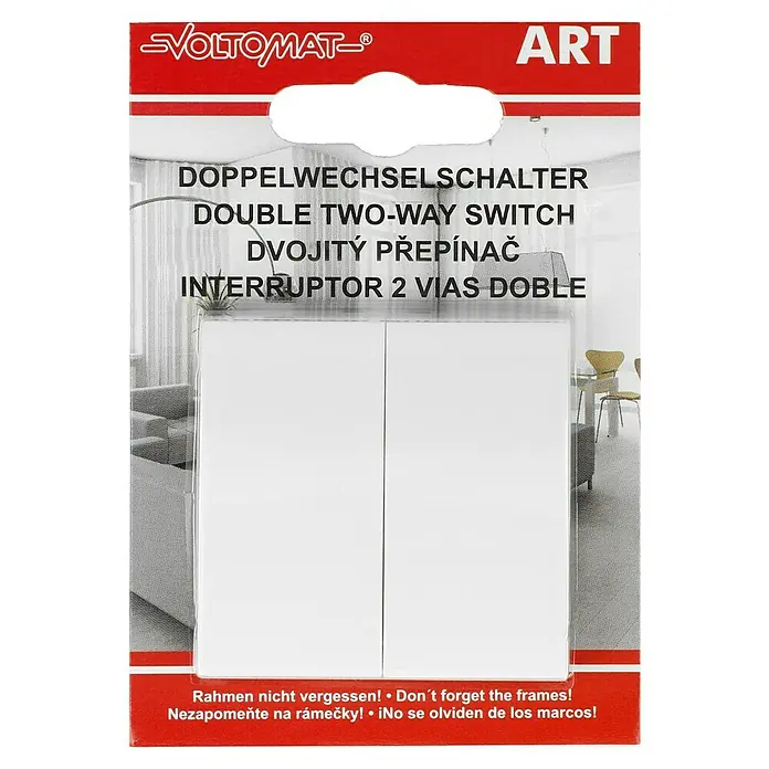 Voltomat ART Doppelwechselschalter - Alpinweiß, Kunststoff, 10 A - Abbildung einer VOLTOMAT Doppelwechselschalter-Packung.