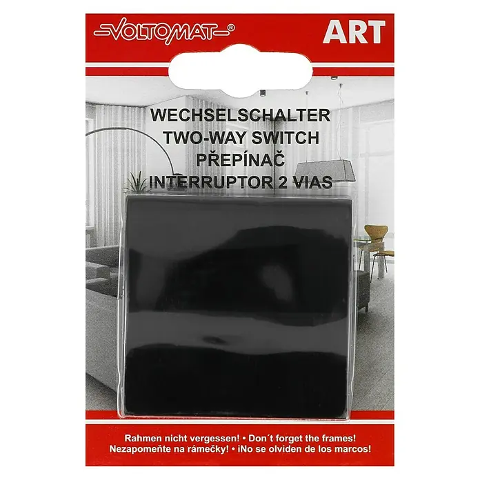 Voltomat ART Wechselschalter - Schwarz, Unterputzmontage, 10 A - Produktabbildung eines Voltomaten Wechselschalters. Modernes Design für stilvolle Innenräume, einfache Installation.