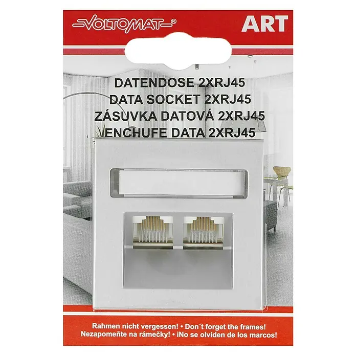 Voltomat ART UAE-Dose - Silber, 2-fach, Kunststoff - Abbildung einer Datendose 2xRJ45 von VOLTOMAT, ein nützliches Zubehör für die Netzwerkinstallation im Haus oder Büro.