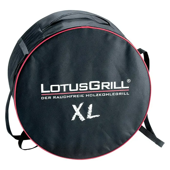 LotusGrill Holzkohlegrill XL - Durchmesser Grillfläche: 43 cm, Feuerrot - Tragetasche für LotusGrill XL, schwarz mit rotem Rand, ideal zum Transport des Grills. Praktisch und stilvoll.