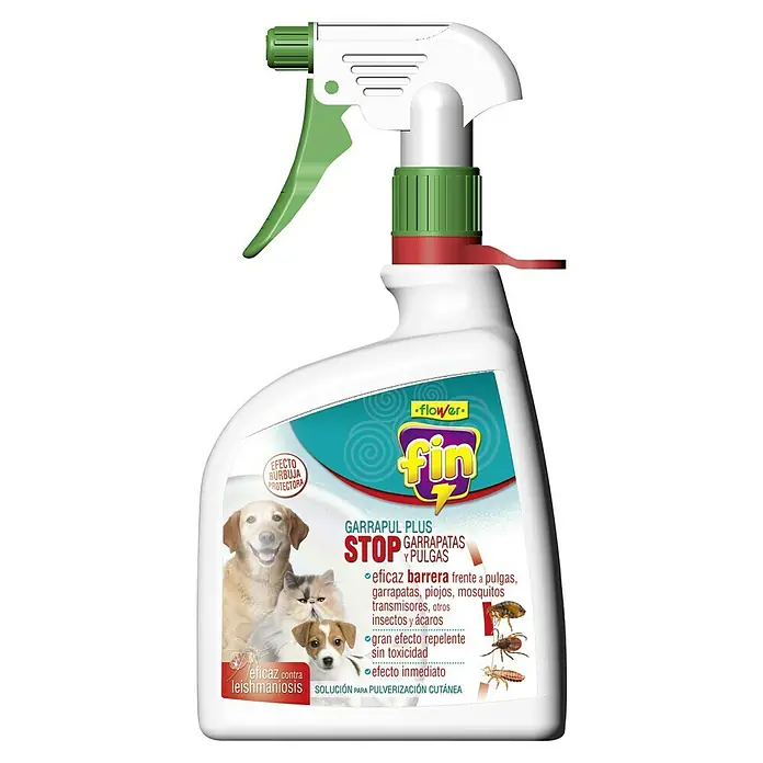 Repelente de garrapatas ultrasónico - 1 l - Imagen de un frasco de spray antipulgas y garrapatas Garrapul Plus para perros y gatos, un repelente eficaz con efecto inmediato.