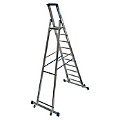 Krause Stabilo Stufenstehleiter Fahrbar mit Traverse (Arbeitshöhe: 4,35 m, Anzahl Tritte: 10 Stufen, Tiefe Stufen: 80 mm, Aluminium, Fahrbar)