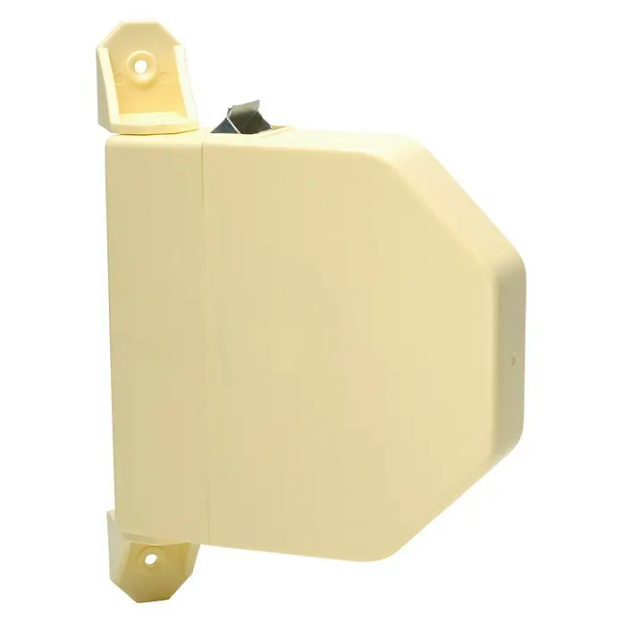 Recogedor de cinta de persiana - En pared, Anchura de la correa: 22 mm, Beige - Primer plano de una caja de engranajes de manivela de persiana enrollable beige, un componente esencial.