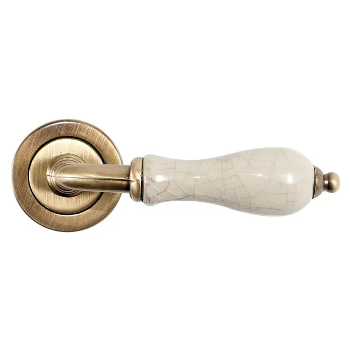 Micel Conjunto de picaporte R-787 - Aluminio - Elegante juego de manija de puerta con una manija de cerámica craquelada y acabado en bronce antiguo. Perfecto para interiores elegantes.