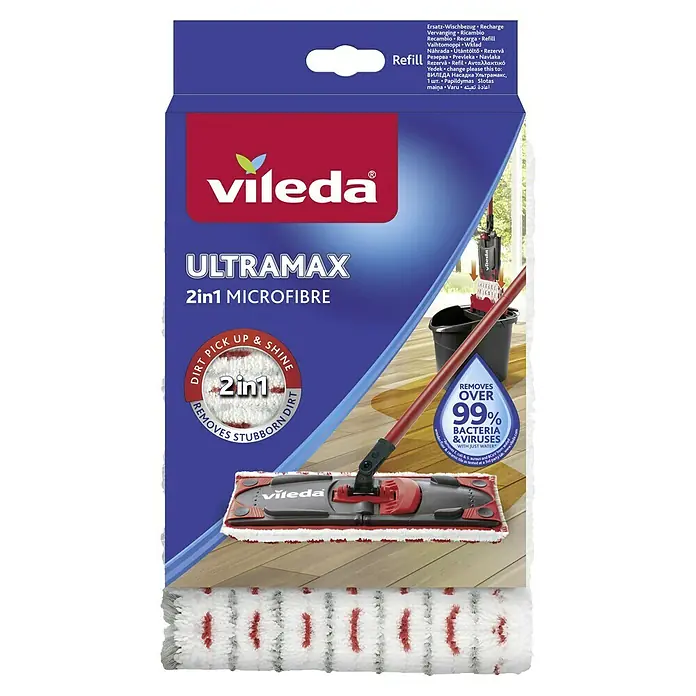 Vileda Ultramat Mikrofaser-Wischbezüge - Mikrofaser - Vileda Ultramax 2in1 Microfaser Nachfüllpackung für eine effektive Reinigung und zur Entfernung von Bakterien und Viren.