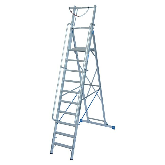 Krause Stabilo Stufenstehleiter (Arbeitshöhe: 4,35 m, 10 Stufen, Aluminium, Sicherheitsbügel)