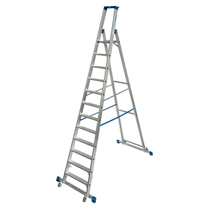 Krause Stabilo Stufenstehleiter Fahrbar mit Traverse (Arbeitshöhe: 4,8 m, Anzahl Tritte: 12 Stufen, Tiefe Stufen: 80 mm, Aluminium, Fahrbar)