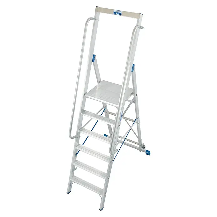 Krause Stabilo Stehleiter - Anzahl Tritte: 6 Stk., Arbeitshöhe: 3,4 m, Aluminium, Handläufe - Die Krause Stehleiter mit Sicherheitsbügel bietet sicheren Stand und Komfort bei Arbeiten in der Höhe. Ideal für Profis und Heimwerker.