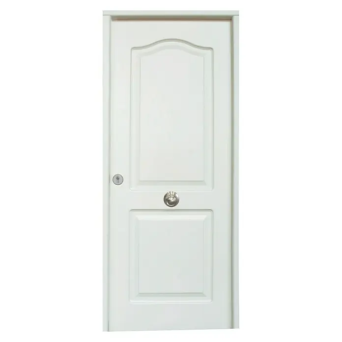 THT Puerta de entrada exterior Saga M100 - 90 x 210 cm, Izquierda - Elegante puerta interior pintada de blanco con dos paneles, uno cuadrado en la parte inferior y uno redondo en la parte superior, además del pomo y el agujero de la llave.