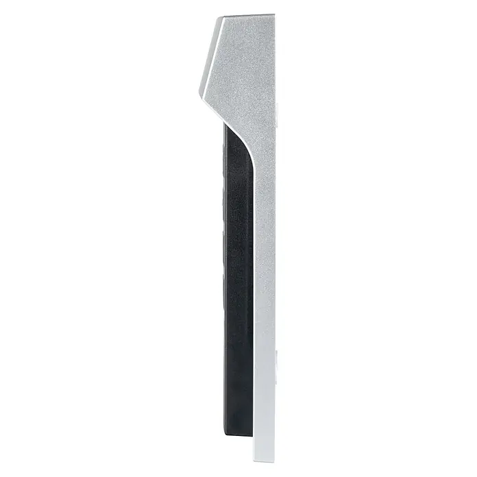 Homematic IP Tastenfeld Keypad HmIP-WKP - Batteriebetrieben - Seitenansicht eines modernen Türsprechanlagengehäuses in Silber und Schwarz, das elegantes Design und Funktionalität vereint.