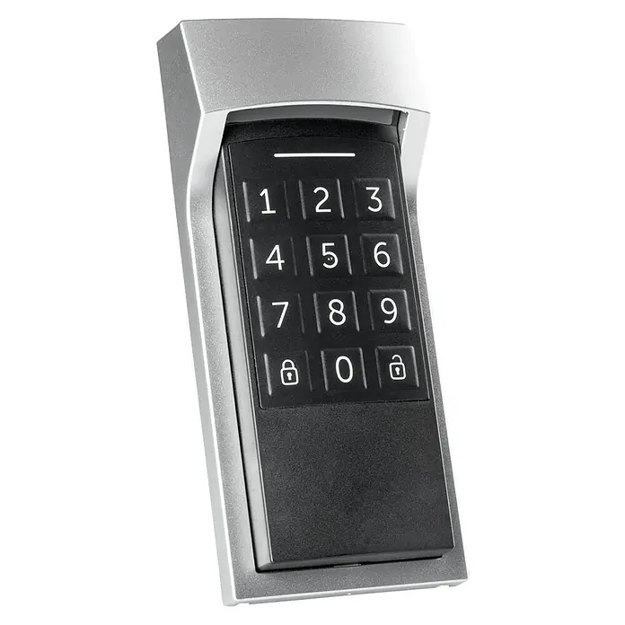 Homematic IP Tastenfeld Keypad HmIP-WKP - Batteriebetrieben - Nahaufnahme eines digitalen Türschlosses mit Tastenfeld, ideal für eine schlüssellose Zugangskontrolle und erhöhte Sicherheit.