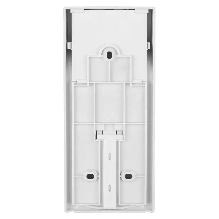 Homematic IP Tastenfeld Keypad HmIP-WKP - Batteriebetrieben - Weiße Kunststoffhalterung für ein Produkt, wahrscheinlich zur Befestigung an einer Wand, mit mehreren Löchern und Verstärkungen.