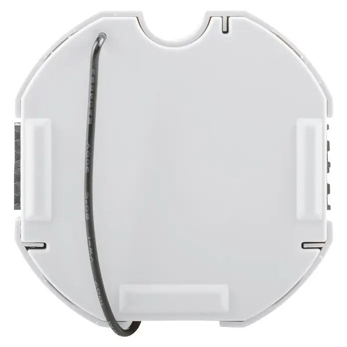 Homematic IP Funk-Schaltermodul Wiegand-Schnittstelle HmIP-FWI - Passend für: Wiegand-fähige Endgeräte - Nahaufnahme des weißen Gehäuses eines Smart-Home-Geräts mit Kabel, das die Integration in ein intelligentes System demonstriert.
