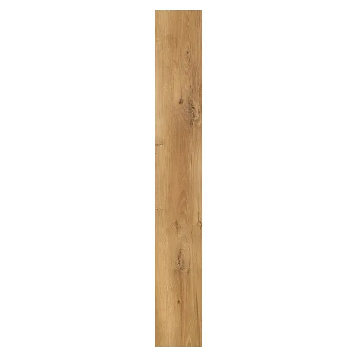 LOGOCLIC Laminado Roble Celtic - 1.375 x 188 x 12 mm, Roble, AC5 - Primer plano de un piso de tablones de madera rústica con patrones de grano prominentes y nudos, destacando el carácter natural de la madera.