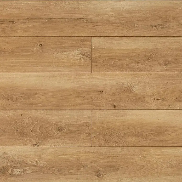 LOGOCLIC Laminado Roble Celtic - 1.375 x 188 x 12 mm, Roble, AC5 - Primer plano de suelo laminado con vetas de madera y tonos cálidos, perfecto para un ambiente natural y acogedor.