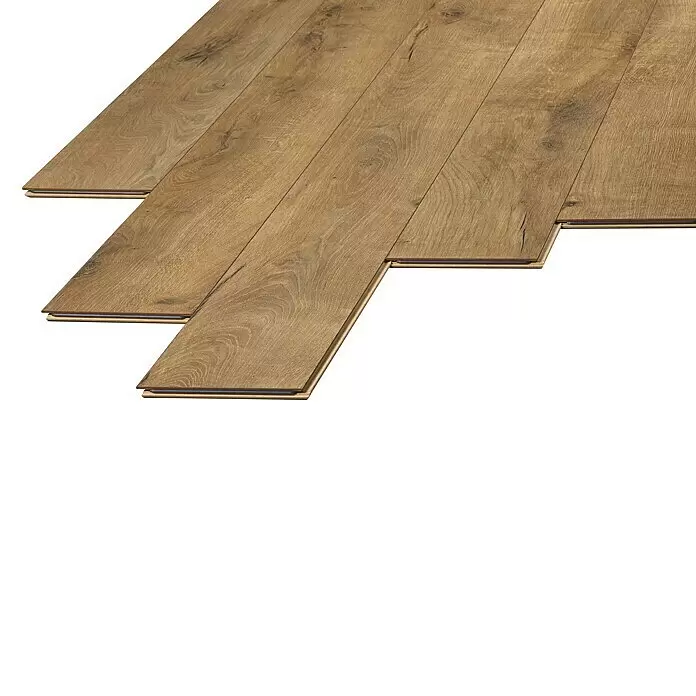 LOGOCLIC Laminado Hidro Roble Wild - 1.380 x 191 x 10 mm, Marrón, AC5, Resistente al agua - Tablas de suelo laminado de madera clara en instalación.