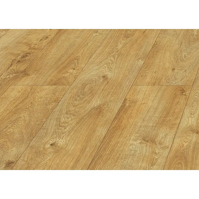 LOGOCLIC Laminado Roble Cascais - 1.380 x 193 x 8 mm, Roble Cascais, AC5 - Primer plano de suelo laminado con un patrón de grano de madera clara y un aspecto natural, ideal para un ambiente cálido.