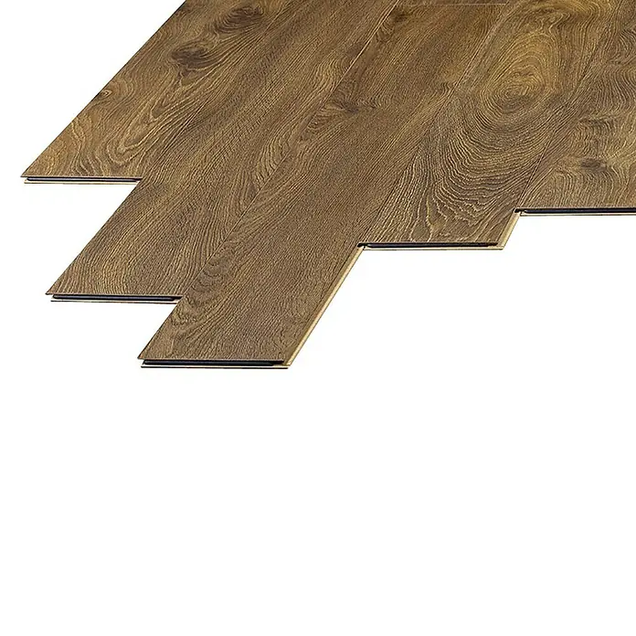 LOGOCLIC Laminado Roble Capri - 1.380 x 193 x 8 mm, AC5 - Primer plano de suelo laminado, mostrando la veta de la madera y el sistema de encaje de las láminas. Ideal para soluciones de pavimentación fáciles de instalar.
