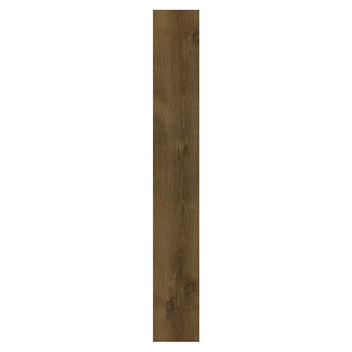 LOGOCLIC Laminado Roble Sutter - 1.380 x 193 x 6 mm, Roble, AC3 - Esta imagen muestra una sola baldosa de madera rectangular en un cálido tono marrón, mostrando patrones de vetas de madera natural.