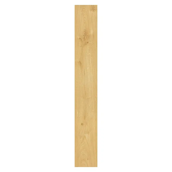 LOGOCLIC Laminado Roble Maui - 1.380 x 193 x 10 mm, Roble, AC5 - Primer plano de un panel de madera marrón claro con grano visible, ideal para suelos o revestimientos de paredes.