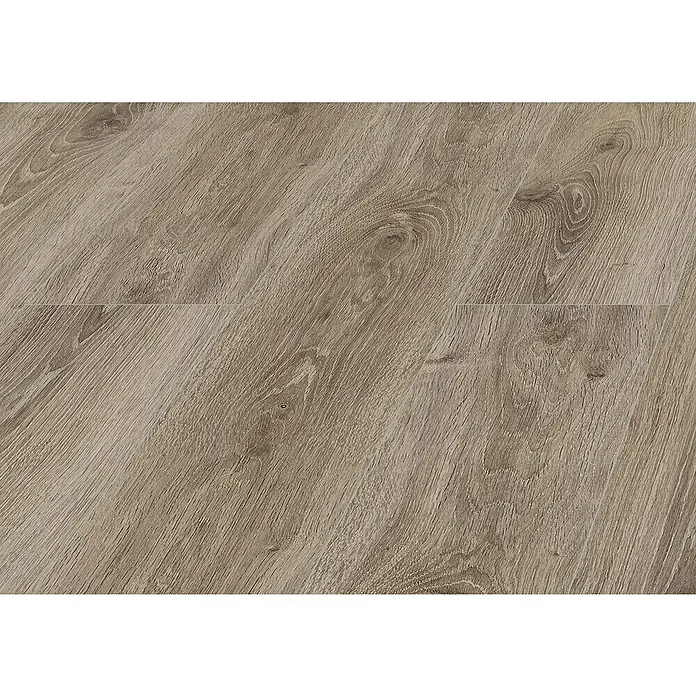 LOGOCLIC Laminado Roble New York - 1.380 x 193 x 8 mm, AC5 - Primer plano de suelo laminado claro con vetas de madera, ideal para interiores modernos y para exhibir productos de pavimentos.