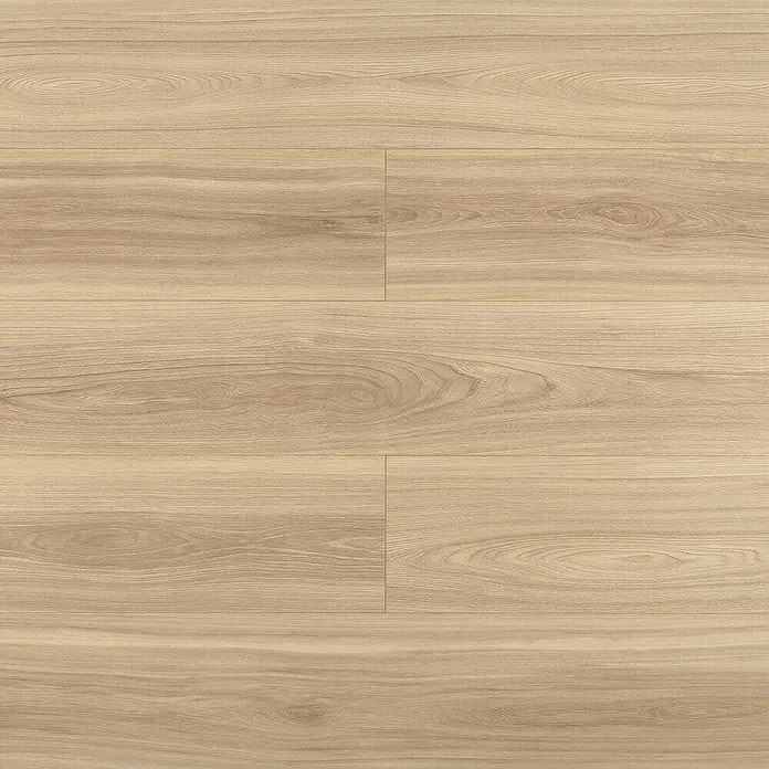LOGOCLIC Laminado Roble Bosco - 1.380 x 193 x 7 mm, Roble, AC5 - Detalle de una muestra de suelo laminado de madera clara, que ofrece una estética cálida y natural para cualquier espacio.